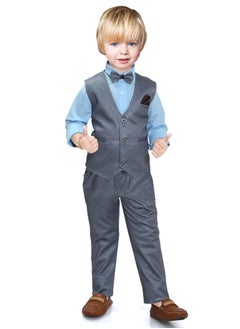 Buy 4 Pieces Kids Boys Suit shirt pants with waistcoat and bow tie formal Set long sleeve set in UAE