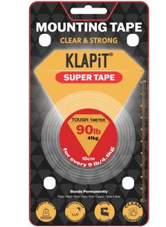 Buy KLAPiT SUPER TAPE Double Sided Heavy Duty Mounting Tape Holds 90 Pounds Or 41Kg Using Enhanced Nano Technology. Waterproof Clear Tape For Wall, Wood, Tile, Stone, Glass, Metal, Acrylic (1Pc Pack) in UAE