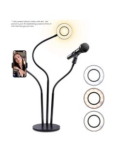 Buy 3 in 1 Phone Stand Holder Clip Selfie Ring Light 3 Color Adjustable With Microphone in UAE
