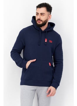 Buy Men Brand Logo Long Sleeves Hoodie, Navy in UAE