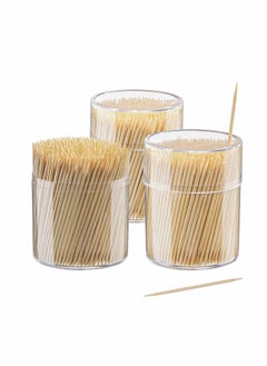 Buy Bamboo Wooden Toothpicks 1500 Pieces Wood Round in Plastic Storage Holder| Sturdy Double Sided for Party, Olive, Fruit, Teeth Cleaning (Divided 3 Bottles) in Saudi Arabia