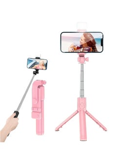 Buy 2024 New 6 in 1 Wireless Bluetooth Selfie Stick, Selfie Stick Tripod with Remote Control, Bluetooth Selfie Remote Control with Light (Pink with Fill Light) in UAE