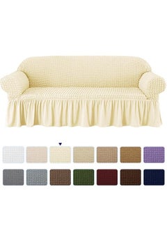 اشتري Three Seater Super Stretchable Anti-Wrinkle Slip Flexible Resistant Jacquard Sofa Cover Off White 180x270cm في السعودية