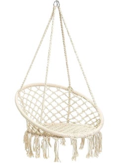 Buy Hanging Hammock Chair Comfortable Sturdy Macrame Hanging Swing Chair Knitted by Cotton Rope with Romantic Fringes For Indoor Outdoor Bedroom Patio Yard Garden Balcony 80×80×4cm in UAE