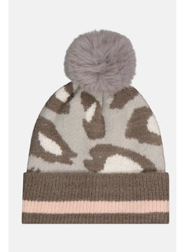 اشتري Women Animal Pattern Knitted Beanie, Grey/Pink في الامارات