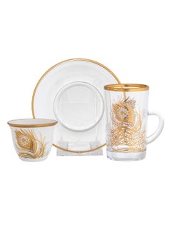 Buy 18-Piece Glass Tea And Coffee Set With Gold Color in Saudi Arabia