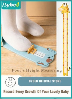 Buy 2 PCS of Baby Foot Measuring Device Children's Toddler Feet Shoe Size Measure Tool & Removable Height Chart for Kids Dinosaur Measuring Chart Ruler in UAE