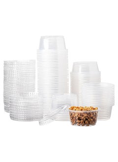 Buy clear jelly cups with plastic lid for seasoning and sauce, capacity 2 oz. 100pcs in Saudi Arabia