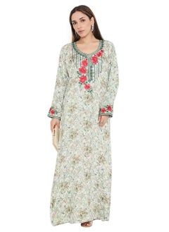 Buy HIGH QUALITY VISCOSE JALBIYA WITH MULTICOLOR THICK THREAD EMBROIDERY ARABIC KAFTAN JALABIYA DRESS in Saudi Arabia