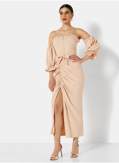 Buy Ruched Front Off-Shoulder Dress in Saudi Arabia