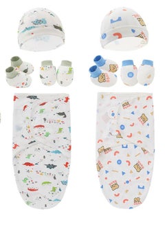 Buy 8 PCS Baby Swaddle Blanket Wrap Cap Gloves and Foot Straps Set Newborn Infant Sleep Sack With Caps 100% Breathable Cotton 0-4 Month in UAE