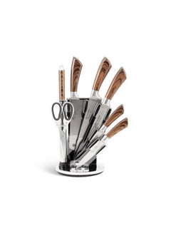 Buy EDENBERG Kitchen Knife Set | Knife Set Holder for Kitchen with Carbon Stainless Steel | Multipurpose Knives Set Stand (Silver-Brown) in UAE