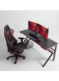 Buy Carbon Fiber Gaming Desk with LED Light, Cup Holder, and Headphone Hook - Ultimate PC Gaming Workstation and Office Desk (1.6 METER) in UAE