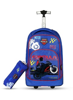 Buy Eazy Kids - 18" Set of 2 Formula Racing  Big Wheel Trolley School  & Pencil Case - Blue in UAE