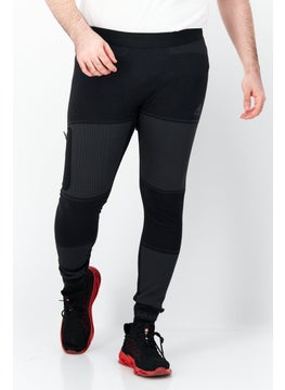 اشتري Men Sportswear Fit Brand Logo Running Tights, Black في الامارات