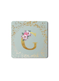 اشتري Designer Leather Coasters Mat for Beverage Drinks- Custom Monogram Initial Letter Floral Pattern Alphabet - G (Light Grey) في الامارات