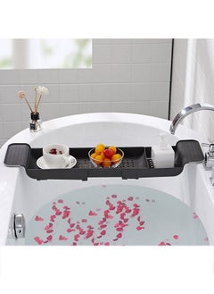 Buy Bathtub Tray Adjustable Bathtub Caddy Tray and Books Wine Mobile Phone Vegetable and Fruit Cleaning Water Filter (black) in Saudi Arabia