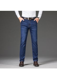 Buy Mens Plus-Size Embroidered Straight Jeans for Autumn Winter Blue LY2011 in Saudi Arabia