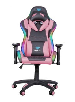 Buy F8041 Gaming Chair with RGB LED Light Adjustable Reclining Back and Armrest Pink in UAE