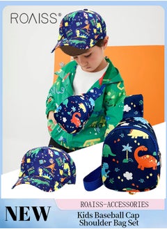 اشتري 2 Pcs Kids Baseball Cap and Shoulder Bag Set, Cartoon Dinosaur Print Sun Hat, Summer Outdoor Travel Sports Peaked Hat and Crossbody Vacation Beach Bag for Boy Girl في الامارات