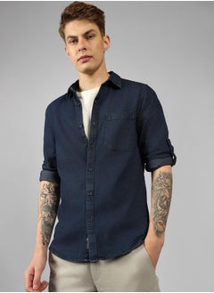 Buy Slim Fit Indigo Denim Shirt Regular Collar in UAE