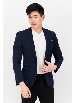 Buy Men Slim Fit Solid Semi Formal Blazer, Navy in UAE