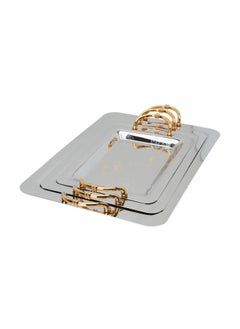 Buy A Rectangular Silver Steel Tofa Set With A Butterfly Pattern And A Gilded Hand 3 Piece in Saudi Arabia