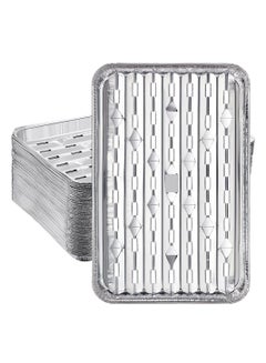 Buy Aluminum Broiler Pans, 50 Pcs Disposable Durable Broiling Grill Trays with Ribbed Bottom Surface for BBQ Grill-Like Texture, 13.4 x 8.8 0.7 Inch Drip Pans in Saudi Arabia
