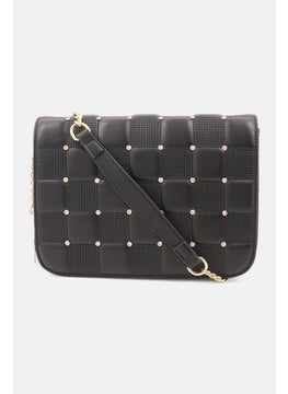 Buy Women Embellished Quilted Shoulder Bag 19 H x 25 L x 8 W cm, Black in UAE