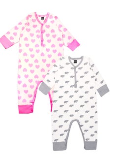 Buy Kidbea 100% Organic Cottton Romper Bodysuit Jumpsuit Combo 2 Designs Color heart and elephant Printed in UAE