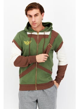 Buy Men Hooded Embroidered Logo Long Sleeves Sweatshirt, Olive/Brown in UAE