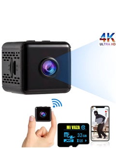 اشتري Mini HD 4K Nanny Camera Night Vision And Motion Detection-Wireless WiFi With Remote Control Black Belt 32GB Memory Card في الامارات