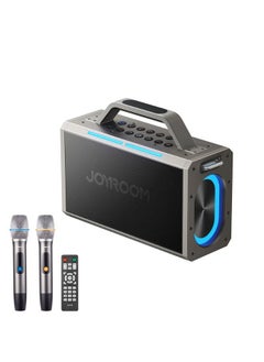 اشتري JOYROOM JR-MW03 Pies Series Party Double Microphone Bluetooth Speaker Emergency Battery with Bass/Treble and LED Light, Studio Subwoofer Support TWS, AUX, Type C , USB in, FM Etc.- Black في الامارات