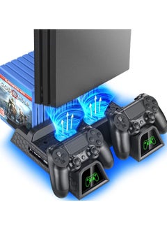 اشتري قاعدة مروحة تبريد PS4 لجهاز Playstation 4 Slim و Playstation 4 Pro حامل عمودي مع وحدة تحكم مزدوجة EXT Port Charger Dock Station و 12 Game Slots في الامارات