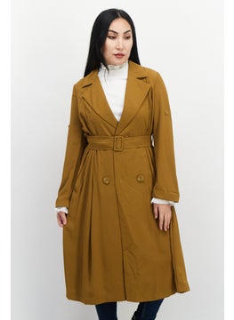 اشتري Women Solid Tie Belted Trench Coat, Palisander Green/Brown في الامارات