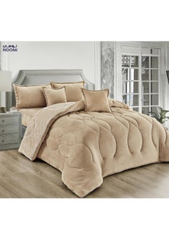 Buy 6 Pieces Winter Comforter Set One Velvet Side And One Side Fur Queen Size 220x240 cm Beige in Saudi Arabia