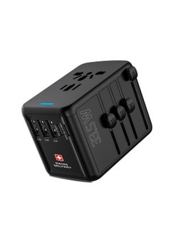 Buy Swiss Military Universal International Travel Power Adapter, Wall Charger with 3 ultra-fast USB port and 2 Type C Port, Multi-Adapter Plugs for UK EU US AU IND and Compatible with all device - Black in UAE