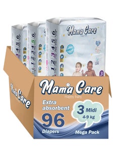 Buy Mama Care Midi Size 3 Diapers 4-9 KG Bundle of 3 packs 96 Premium Diapers, Comfortable Fit, jumbo pack in UAE