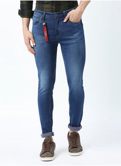 Buy Mid Rise Faded Skinny Fit Jeans with Button Closure in Saudi Arabia