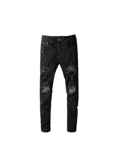 اشتري Street Fashion Brand Jeans with Hole Patches and Fashion Trendy Slim Fit في الامارات