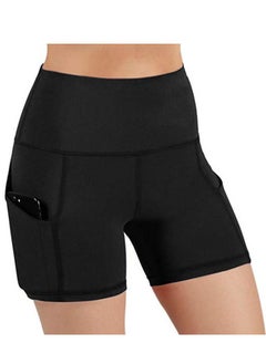 Buy Women's High Waist Yoga Shorts, Tummy Control Fitness Athletic Workout Running Shorts Leggings with Deep Pockets(Black M) in Saudi Arabia