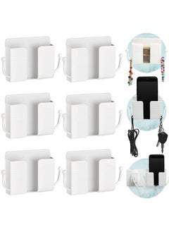 اشتري 6 Pieces Wall Mount Phone Holder Self-Adhesive Wall Beside Organizer Storage Box Plastic Charging Phone Stand Remote Wall-Mounted Phone Brackets Holder for Bedroom (Fresh) في الامارات