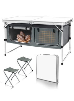 Buy Widened Camping Table with 2 Chairs Storage and Organizer Folding  Portable Outdoor Lightweight Camp Table Lightweight Height Adjustable Table for Picnic 120x60 CM in UAE