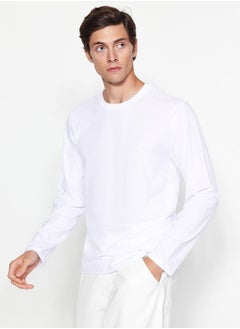 اشتري White Basic Regular Cut Crew Neck Long Sleeve 100% Cotton T-Shirt TMNAW21TS0208 في مصر