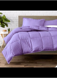 Buy Cotton - Plain - 3 Pieces Heavy Comforter Set - 4Kgs - Down Alternative Filling - (For Matress 180cm/200cm) - Size  (250cm x 240cm) + 2 Pillow Case Covers (50cm x 70cm) - Lavender in Egypt