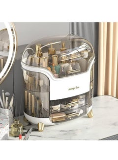 Buy Portable Makeup Organizer with Drawer and Transparent Lid (White) in UAE