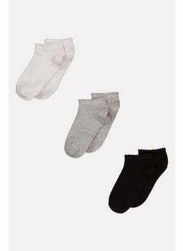 Buy Kids Girl 3 Pair Ankle Socks, White/Black/Grey in UAE