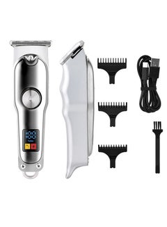 Buy Men's hair clipper + T-blade trimmer kit, professional haircut kit beard trimmer hair clipper suitable for men's and women's children's hair clipper set cordless and LED display (Silver) in Saudi Arabia