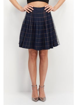 اشتري Women Checkered Midi Skirt, Dark Blue Combo في الامارات