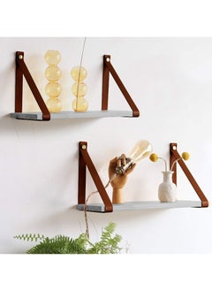 Buy PU Brown Leather Strap Wall Floating Shelf  Gray in Egypt